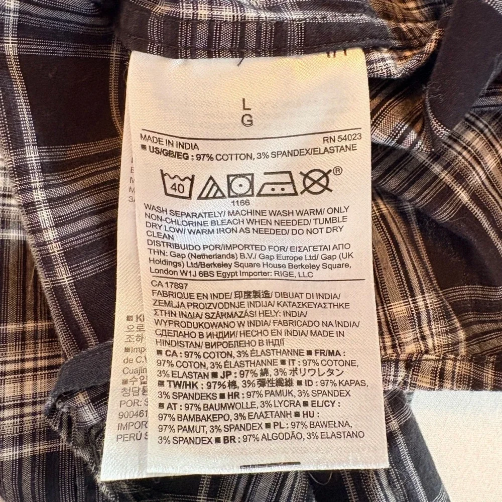 Banana Republic Western Shirt Mens Large Slim Fit Black White Plaid Snap Front